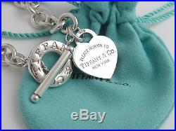 Auth Tiffany & Co Silver Return to Tiffany Heart Charm Toggle 8 Inch Bracelet