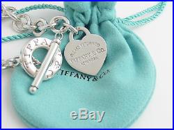 Auth Tiffany & Co Silver Return to Tiffany Heart Charm Toggle 8 Inch Bracelet