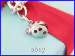 Auth Tiffany & Co Sterling Silver Blue Ladybug Charm 7.5 Bracelet