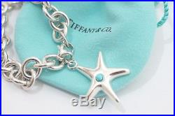 Auth Tiffany & Co. Sterling Silver Turquoise Starfish Charm Bracelet 7.25