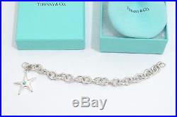 Auth Tiffany & Co. Sterling Silver Turquoise Starfish Charm Bracelet 7.25