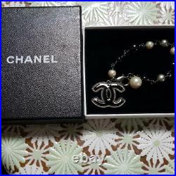 Authentic CHANEL CC Logo Charm Black/White Pearl Bracelet Used from Japan F/S
