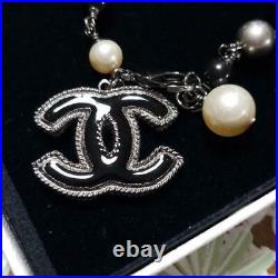 Authentic CHANEL CC Logo Charm Black/White Pearl Bracelet Used from Japan F/S