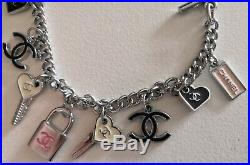 Authentic Chanel Silver Tone Charms CC Logo Toggle Bracelet