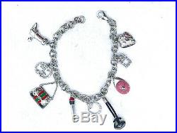Authentic GUCCI Logos Charm Bracelet Bangle Silver 925 Accessory GG Fashion