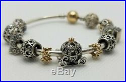 Authentic Gold Silver Pandora Bangle Bracelet G585 ALE925 Size 7.5 11 Charms