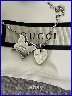 Authentic Gucci Bracelet 925 Sterling Silver Butterfly Heart Charm Logo 17cm
