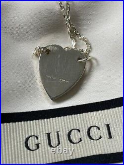 Authentic Gucci Bracelet 925 Sterling Silver Classic Heart Charm Logo Chain 17cm