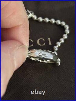 Authentic Gucci Bracelet Sterling Silver Britt GG Heart Charm Logo Boule Bead 16