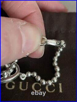 Authentic Gucci Bracelet Sterling Silver Britt GG Heart Charm Logo Boule Bead 16