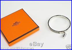 Authentic Hermes Kelly H Charm Bangle Bracelet Silver / Gray Leather