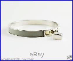 Authentic Hermes Kelly H Charm Bangle Bracelet Silver / Gray Leather