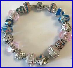Authentic PANDORA BRACELET Pink & Blue European Charm Beads Pandora Box #2
