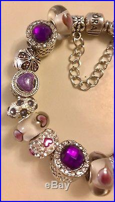 Authentic PANDORA BRACELET with European Charms Beads PURPLE & Pandora Box