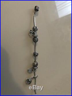 Authentic PANDORA Silver Signature Clasp Bracelet 16cm With Charms