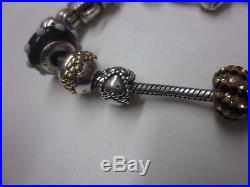 Authentic PANDORA Sterling Silver Charm Bracelet with (10) Pandora Charms