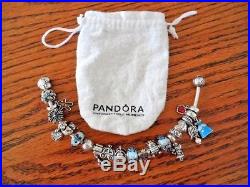Authentic Pandora 8 Bracelet 21 Charm Clasp Clip Disney Mom Murano Retired &bag
