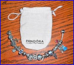 Authentic Pandora 8 Bracelet 21 Charm Clasp Clip Disney Mom Murano Retired &bag