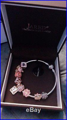 Authentic Pandora Bangle Sterling Silver Bracelet & Rose Gold Tone Charm In Box