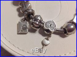 Authentic Pandora Barrel Clasp Bracelet 14k Gold 14 Charms Beads Dangle 925 ALE