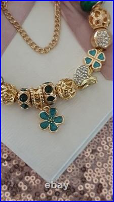 Authentic Pandora Bracelet Gold Signature Clap 20 cm & Gold Charms +Pandora Box Authentic Pandora Bracelet Gold Signature Clap 20 cm & Gold Charms +Pandora Box