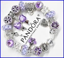 Authentic Pandora Bracelet Silver Charm With Purple Crystal European charmsNIB