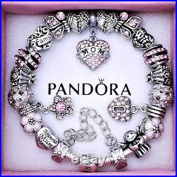 Authentic Pandora Bracelet Silver with MOM ANGEL FAMILY WIFE European Charms