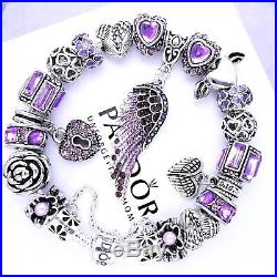 Authentic Pandora Bracelet Silver with Purple Angel Love European Charms