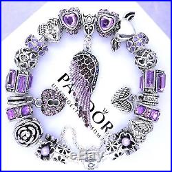 Authentic Pandora Bracelet Silver with Purple Angel Love European Charms