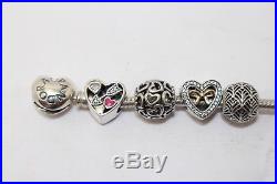 Authentic Pandora Bracelet Sterling Silver with 14 Pandora Charms/Spacers