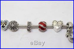 Authentic Pandora Bracelet Sterling Silver with 14 Pandora Charms/Spacers