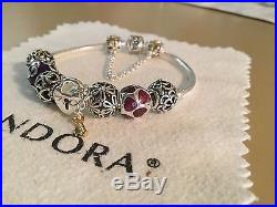 Authentic Pandora Bracelet With Mixed Metals CharmsSafety Chain