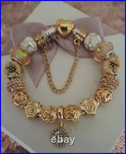 Authentic Pandora Bracelet with Gold Heart 19 cms & Gold Charms + Pandora Box Authentic Pandora Bracelet with Gold Heart 19 cms & Gold Charms + Pandora Box