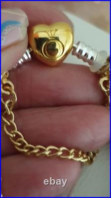 Authentic Pandora Bracelet with Gold Heart 19 cms & Gold Charms + Pandora Box Authentic Pandora Bracelet with Gold Heart 19 cms & Gold Charms + Pandora Box