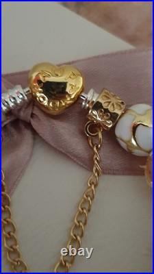 Authentic Pandora Bracelet with Gold Heart 19 cms & Gold Charms + Pandora Box Authentic Pandora Bracelet with Gold Heart 19 cms & Gold Charms + Pandora Box