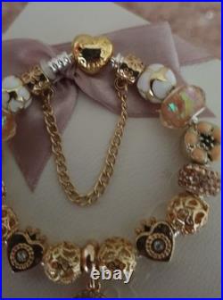 Authentic Pandora Bracelet with Gold Heart 19 cms & Gold Charms + Pandora Box Authentic Pandora Bracelet with Gold Heart 19 cms & Gold Charms + Pandora Box