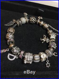 Authentic Pandora Charm Bracelet with 22 Pandora Charms Sterling Silver 925 ALE