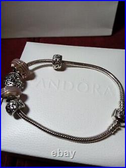 Authentic Pandora Moments Charm Bracelet 20cm Boxed x3 Charms x2 Clips Box