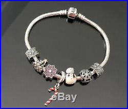 Authentic Pandora SSilver Iconic Bracelet WithChristmas Themed Pandora Charms Box