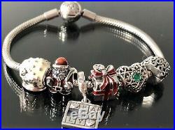 Authentic Pandora SSilver Smooth Bracelet WithChristmas Themed Pandora Charms Box