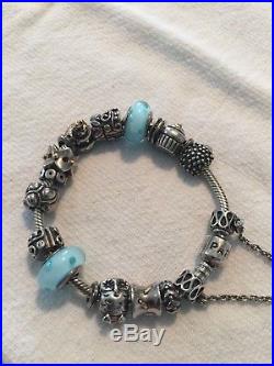 Authentic Pandora Silver Bracelet With Charms Cz, Gold, Retired Charms