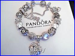 Authentic Pandora Silver Charm Bracelet With Family Mom White European Charms