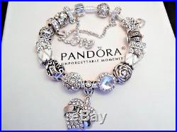 Authentic Pandora Silver Charm Bracelet With Family Mom White European Charms