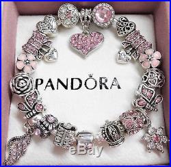 Authentic Pandora Silver Charm Bracelet with Pink Love European charms