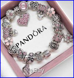 Authentic Pandora Silver Charm Bracelet with Pink Love European charms