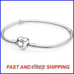 Authentic Pandora Silver Charm Snake Chain Bracelet with HEART CLASP 590719