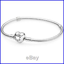 Authentic Pandora Silver Charm Snake Chain Bracelet with HEART CLASP 590719