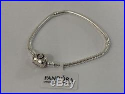 Authentic Pandora Silver Charm Snake Chain Bracelet with HEART CLASP 590719