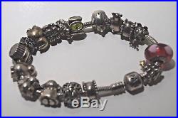 Authentic Pandora Sterling Silver Bracelet 18 cm / 7.1 with 17 Sterling Charms