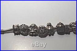 Authentic Pandora Sterling Silver Bracelet 18 cm / 7.1 with 17 Sterling Charms